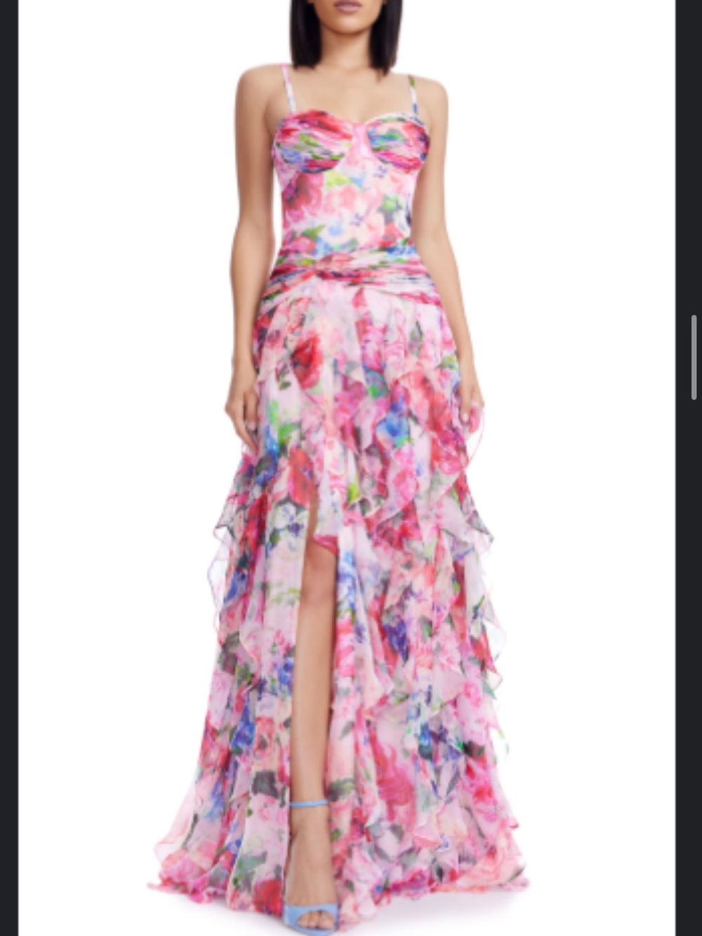 Dress the Population Pink Floral Ruffle High-Slit Gown